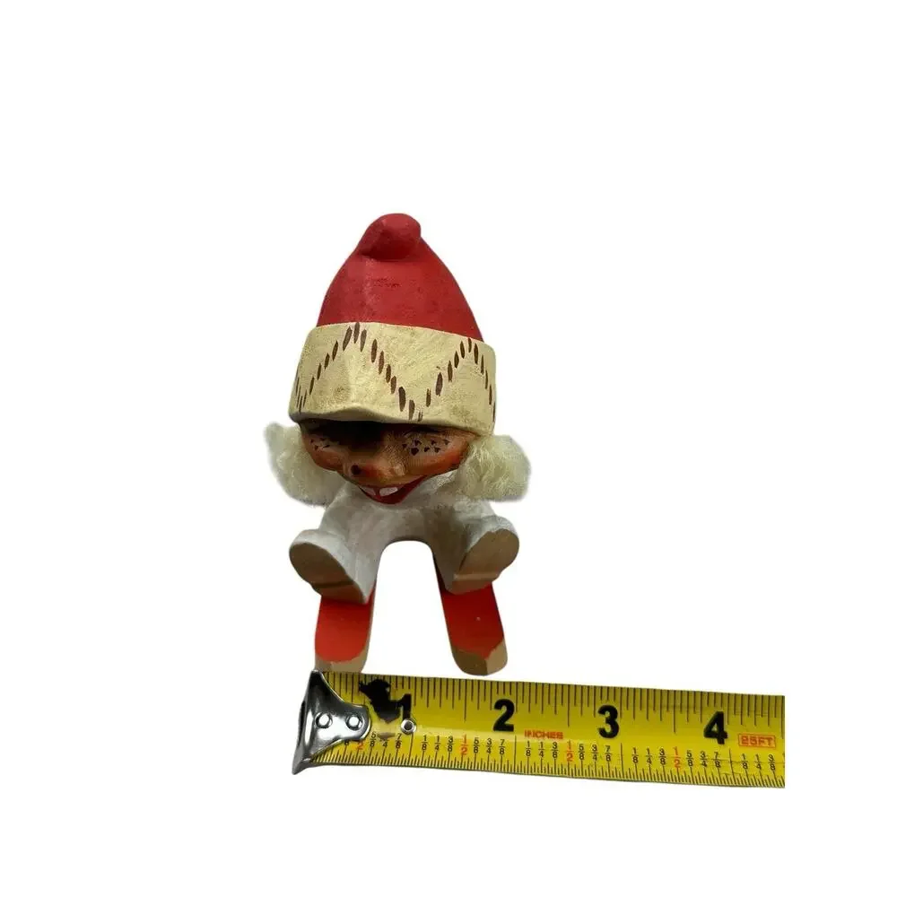 Vintage Christmas Norwegian Signed Henning Hand Carved Troll On Skis Folk Art